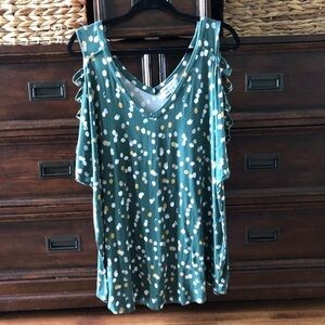 PRESCOTT green polka dot cold should v-neck jersey knit top in size 2x